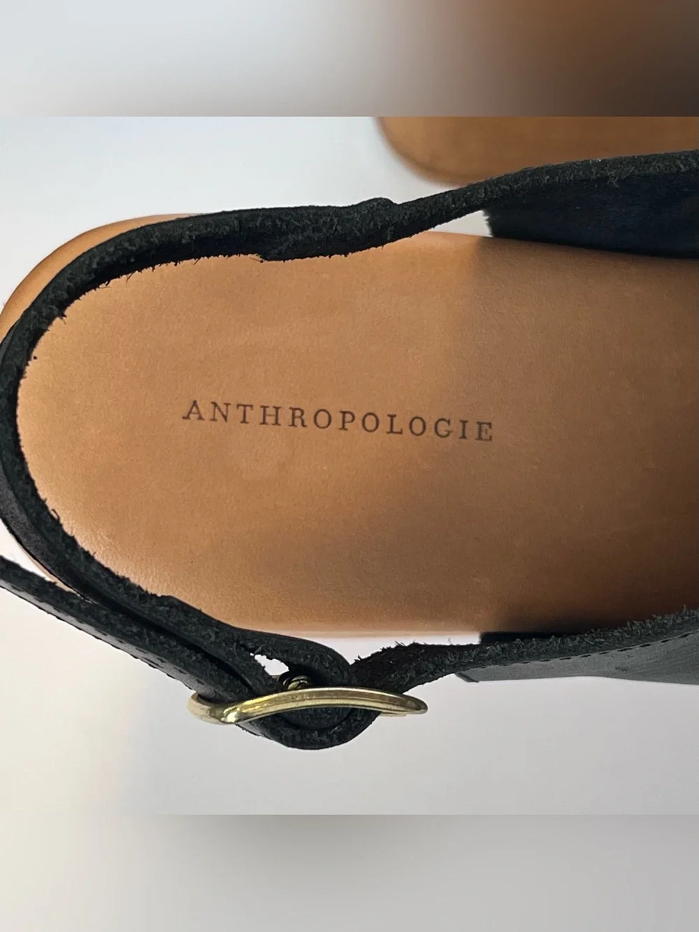 Anthropologie Black Leather Studded Slingback Wedge Sandals Peep Toe US 8 EU 38